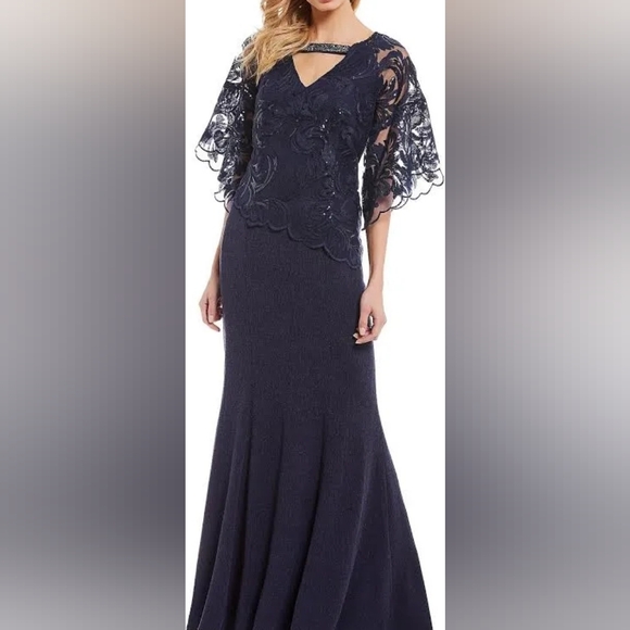 Maya Brooke Dresses & Skirts - NWT! MAYA BROOKE Navy Sequin Sheer Overlay Layered Formal Dress SZ 16 Party Dres